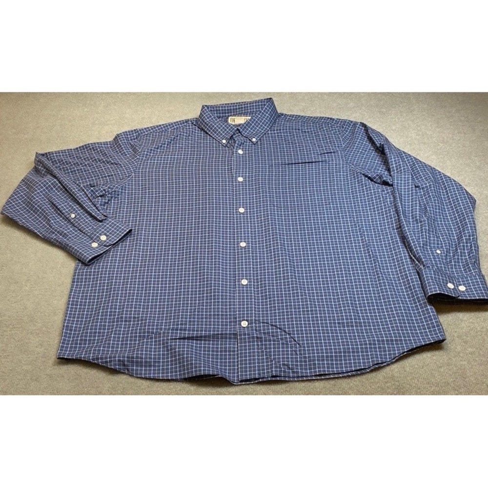 Duluth Trading Co Button Down Shirt Men 2XL Blue Grid Plaid Long Sleeve Cotton